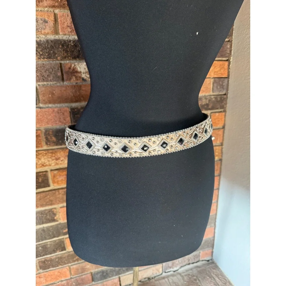 Nocona Womens Western Belt Rhinestone Black Studded Faux Croc Cream N3419008 XL‎
